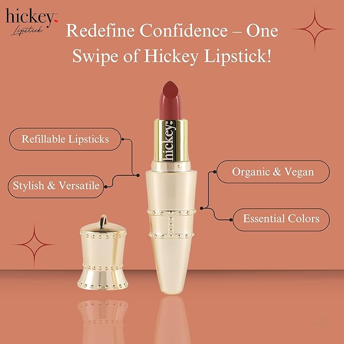 Hickey Refillable Pendant Lipstick, Haute Mess[Terracotta] – Wearable Satin Lip Color on a Chain, Refillable Clean Beauty, Full Lipstick Included