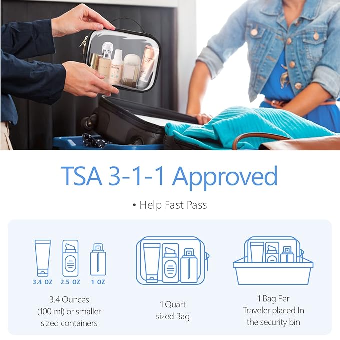 PACKISM Clear Makeup Bag Travel - TSA Approved Toiletry Bag, 3 Pack Black