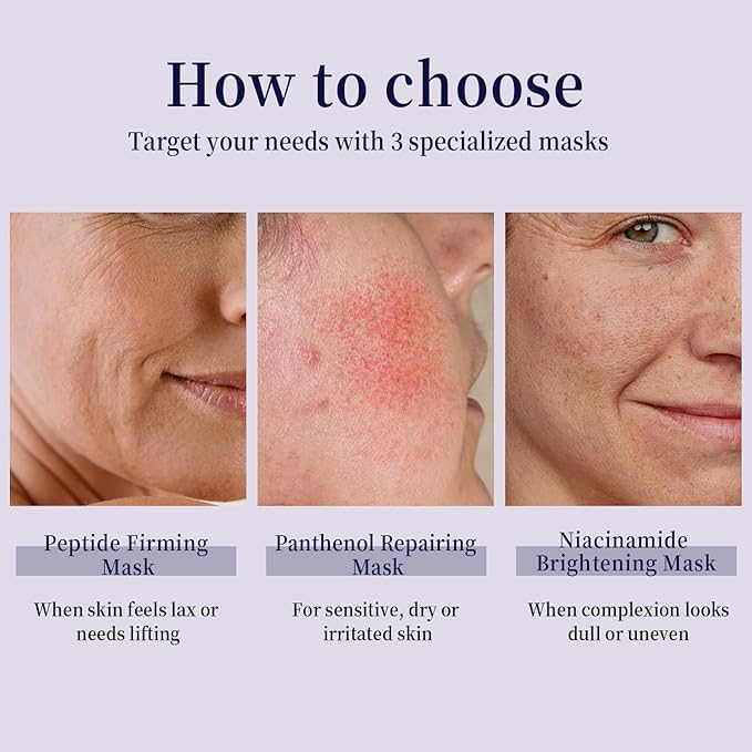 RAZUYEN Face Sheet Masks, Peptide, Vitamin C & Panthenol B5, 9 Packs
