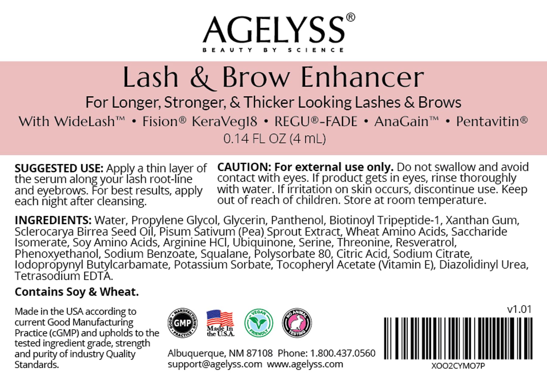 Agelyss Lash & Brow Enhancer - Deep Conditioning - Lash Volume, Brow Boost, Hair Strengthening - Paraben-Free, Cruelty-Free, Vegan -.14 FL OZ - Pack of 6