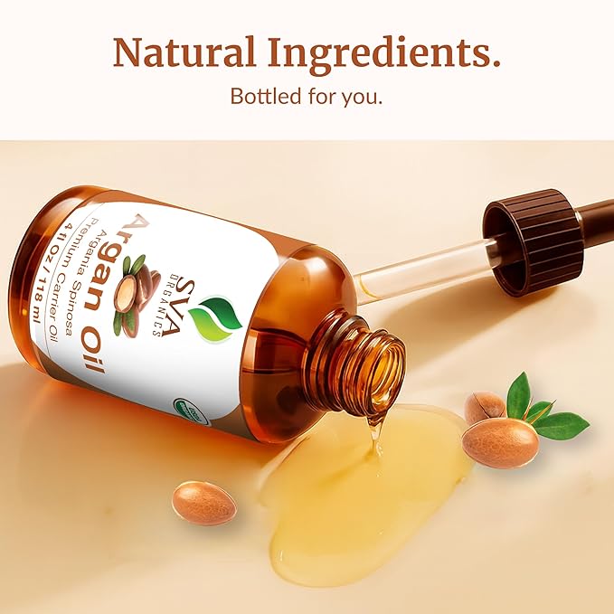 SVA Organic Argan Carrier Oil, Glass Bottle with Dropper, 4 Fl Oz (118 ml)