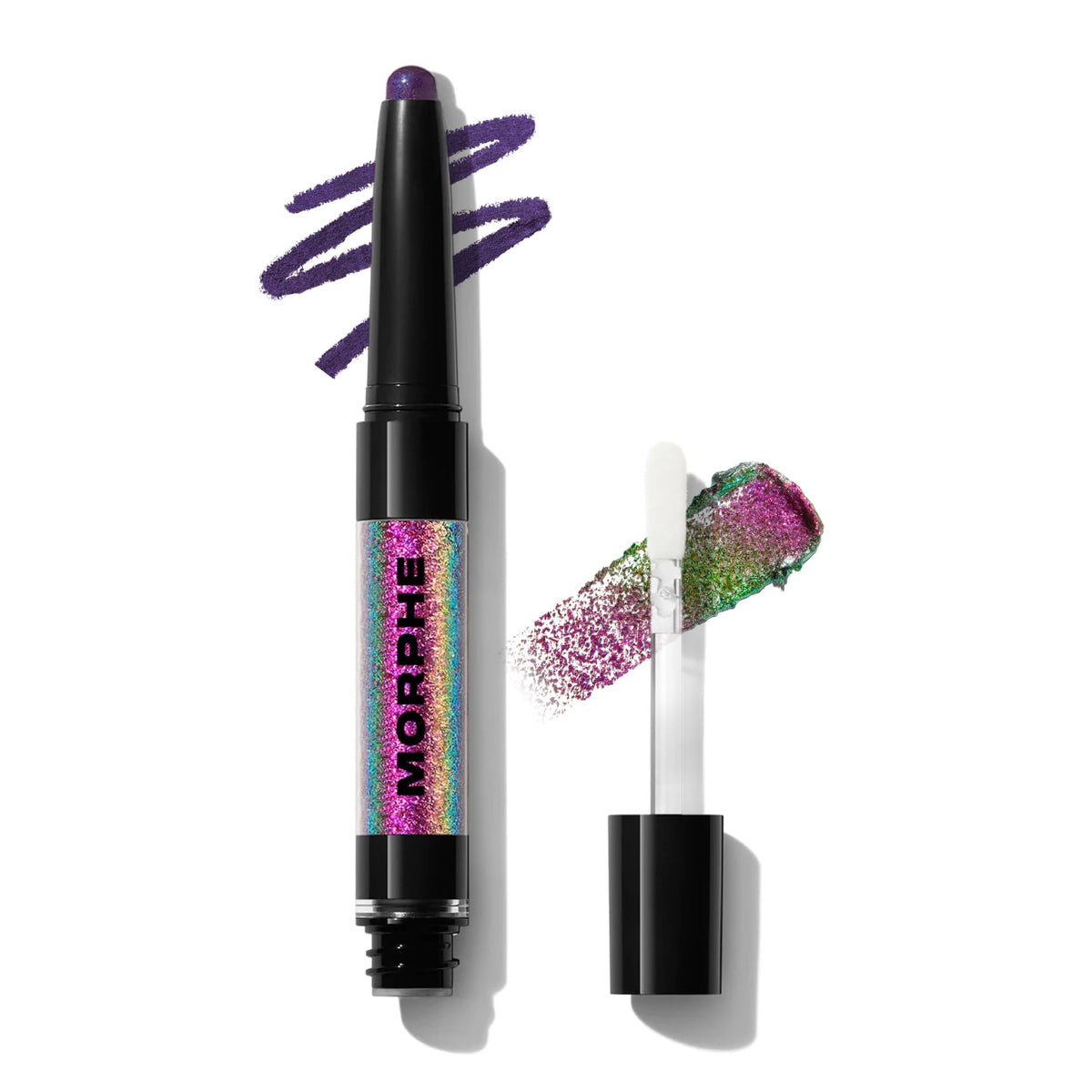 Morphe Mixed Signals Dual-Ended Eyeshadow Stick - Cream Eyeshadow Pigment & Chrome Liquid Flakes for Bold, Layered Eye Makeup Looks - Forever/Fling (0.028 oz)