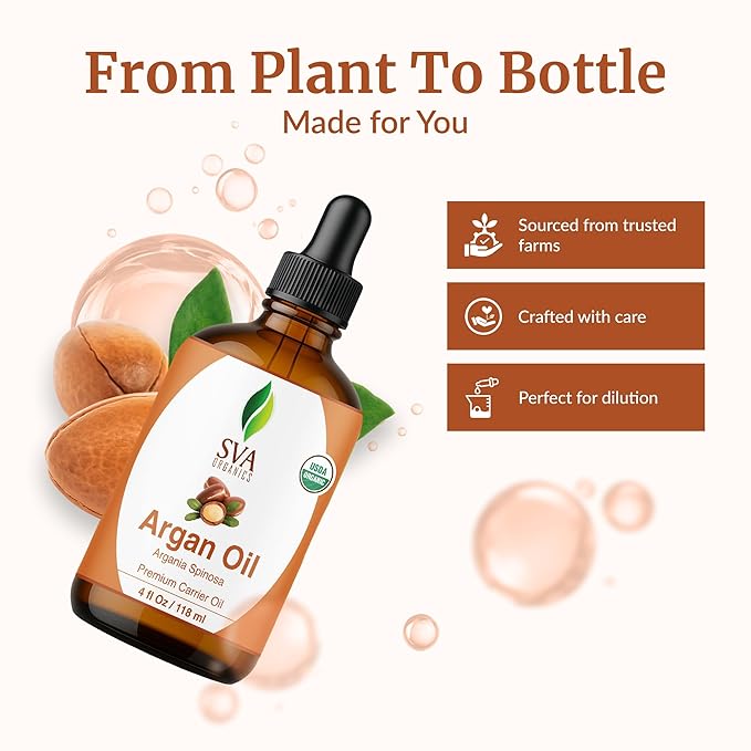 SVA Organic Argan Carrier Oil, Glass Bottle with Dropper, 4 Fl Oz (118 ml)