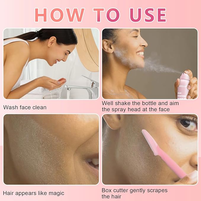 Hair Identifier Spray for Face Shaving,Moisturizing and Skin Care Dermaplaner Spray, Glow Reveal Face Spray for Face Dermaplaning, Peach Fuzz Remover for Women Face (1PC)