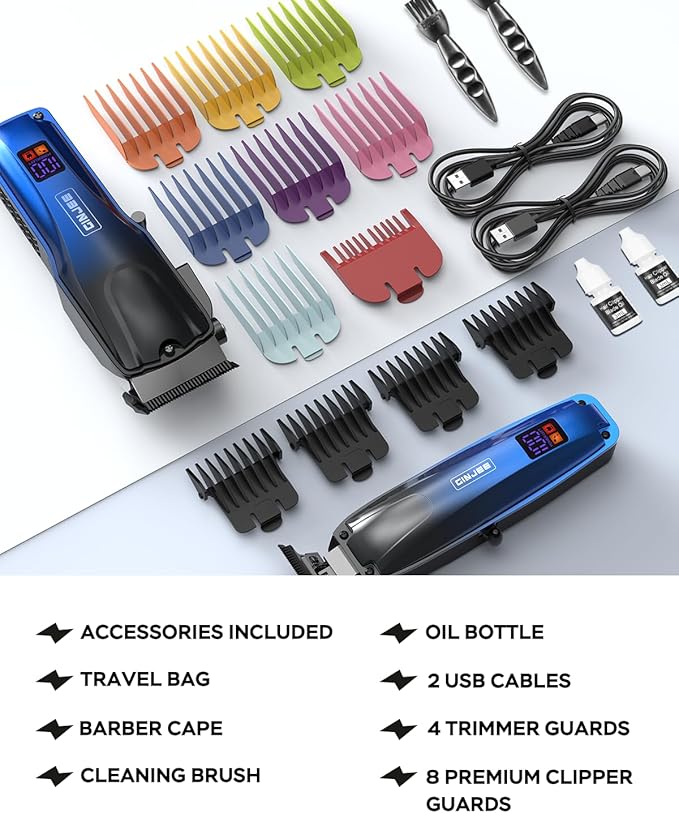 GinJee Professional Hair Clippers for Men Cordless & Corded - Rechargeable Barber Clipper & Trimmer Set with Fade Lever for Home Haircuts, Grooming Kit with Guide Combs, with Travel Case