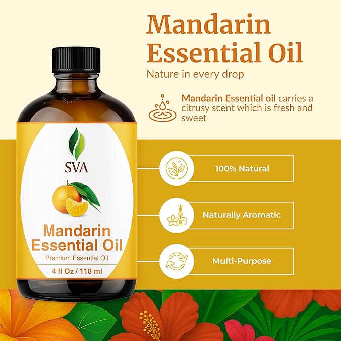 SVA Mandarin Essential Oil, Glass Bottle with Dropper, 4 Oz (118 ml)