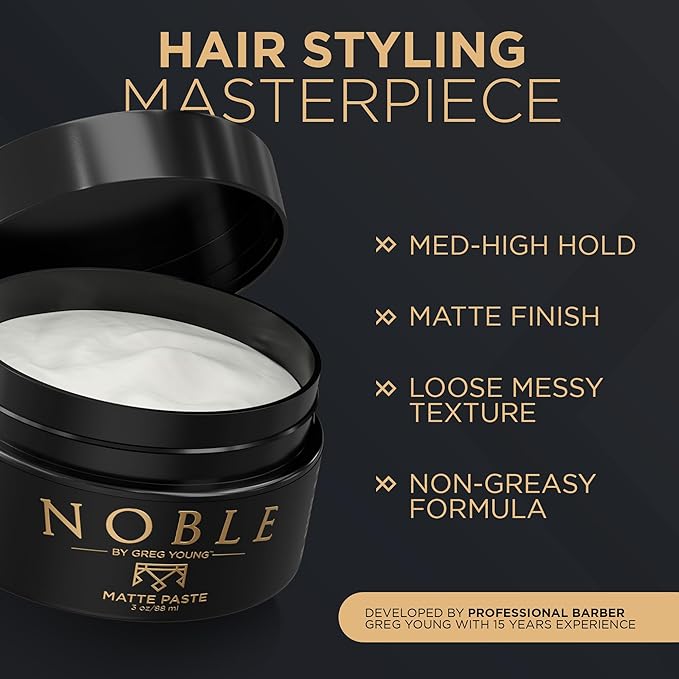 Noble By Greg Young - Matte Hair Paste - Strong Hold, Natural Dry Finish, No Flakes - 3 oz