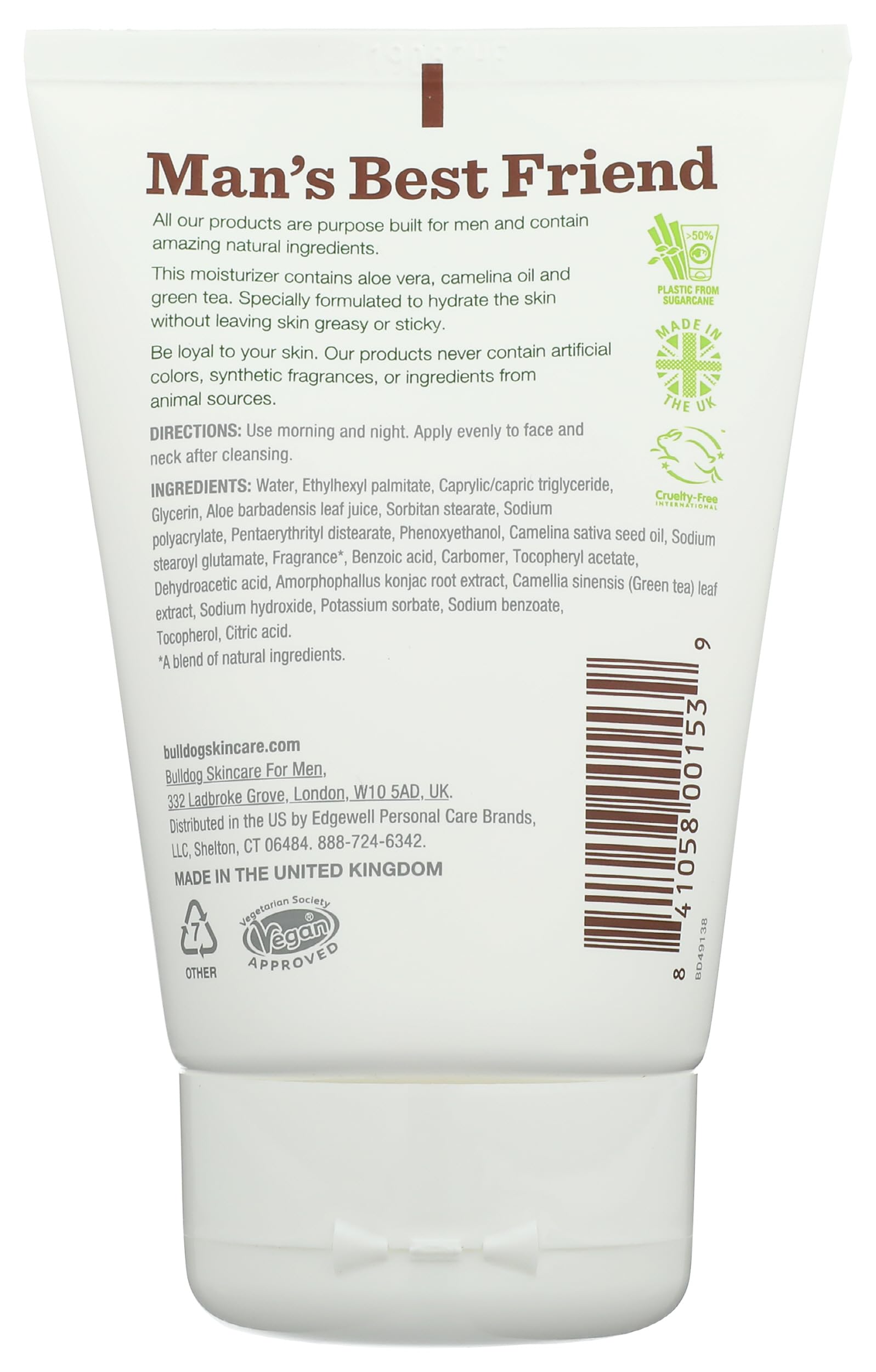 BULLDOG Mens Skincare and Grooming Face Moisturizer Original, 3.3 Fluid Ounce