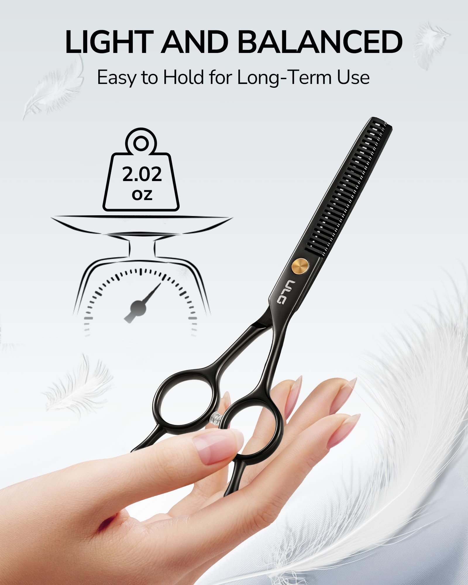 ULG Professional Thinning Shears for Hair Cutting - 6.5’’ Hair Thinning Scissors, Ultra Sharp Japanese Stainless Steel, Ergonomic Handle for Barbers, Stylists, Salon & Home Use, Black