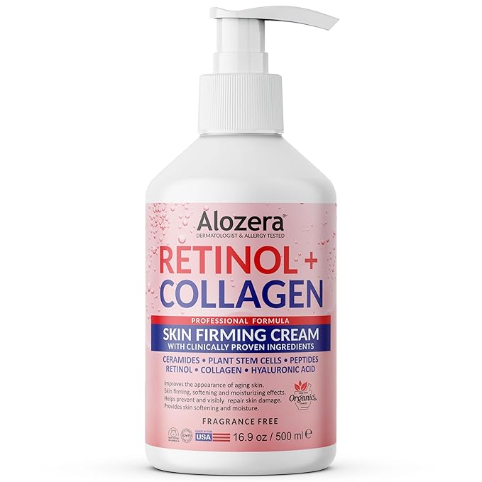 Alozera Firming Body Lotion with Retinol & Collagen, Anti-Aging Body Moisturizer Cream for Crepey Skin, Improves Skin Elasticity, Lightweight & Fast Absorbing, No Added Fragrance, 16.9 Ounce