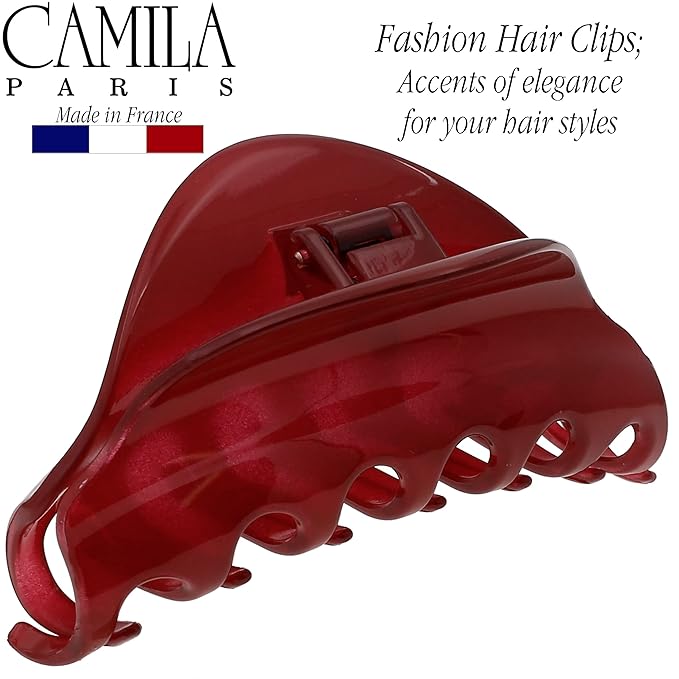 Camila Paris CP2529 French Hair Clips for Women, 3.75" Red Large Claw Clip Strong Hold All Day, Girl Large Claw Clips for Thick Hair, No Damage No Slip Flat Clip for Women. Made in France