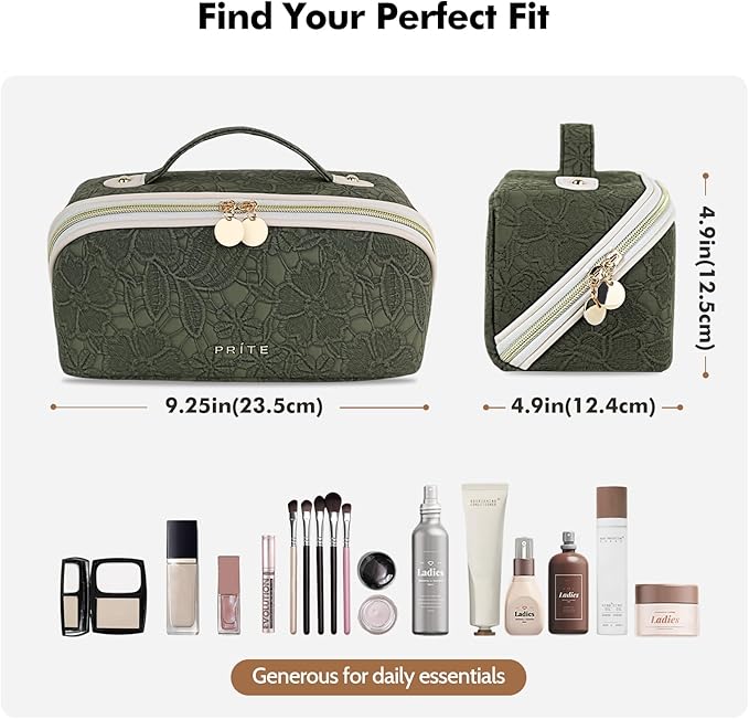 Prite Makeup Bag Travel Toiletry Bag Open Flat Cosmetic Organizer for Women