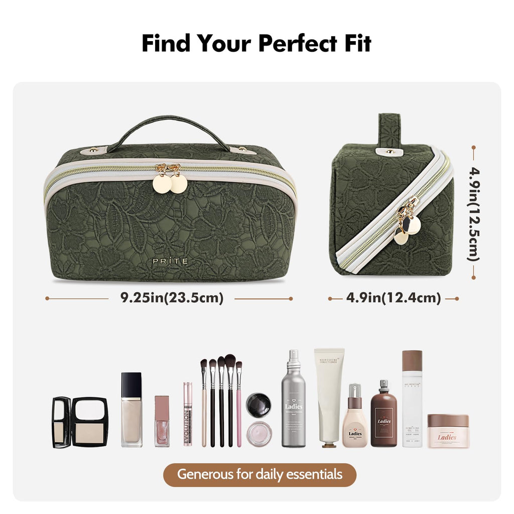 Prite Makeup Bag Travel Toiletry Bag Open Flat Cosmetic Organizer for Women