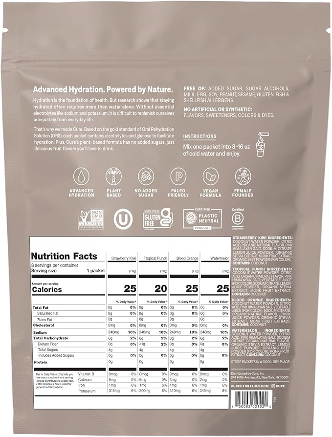 Cure Hydration - Electrolyte Drink Powder Tropical Variety Pack 8 Packets