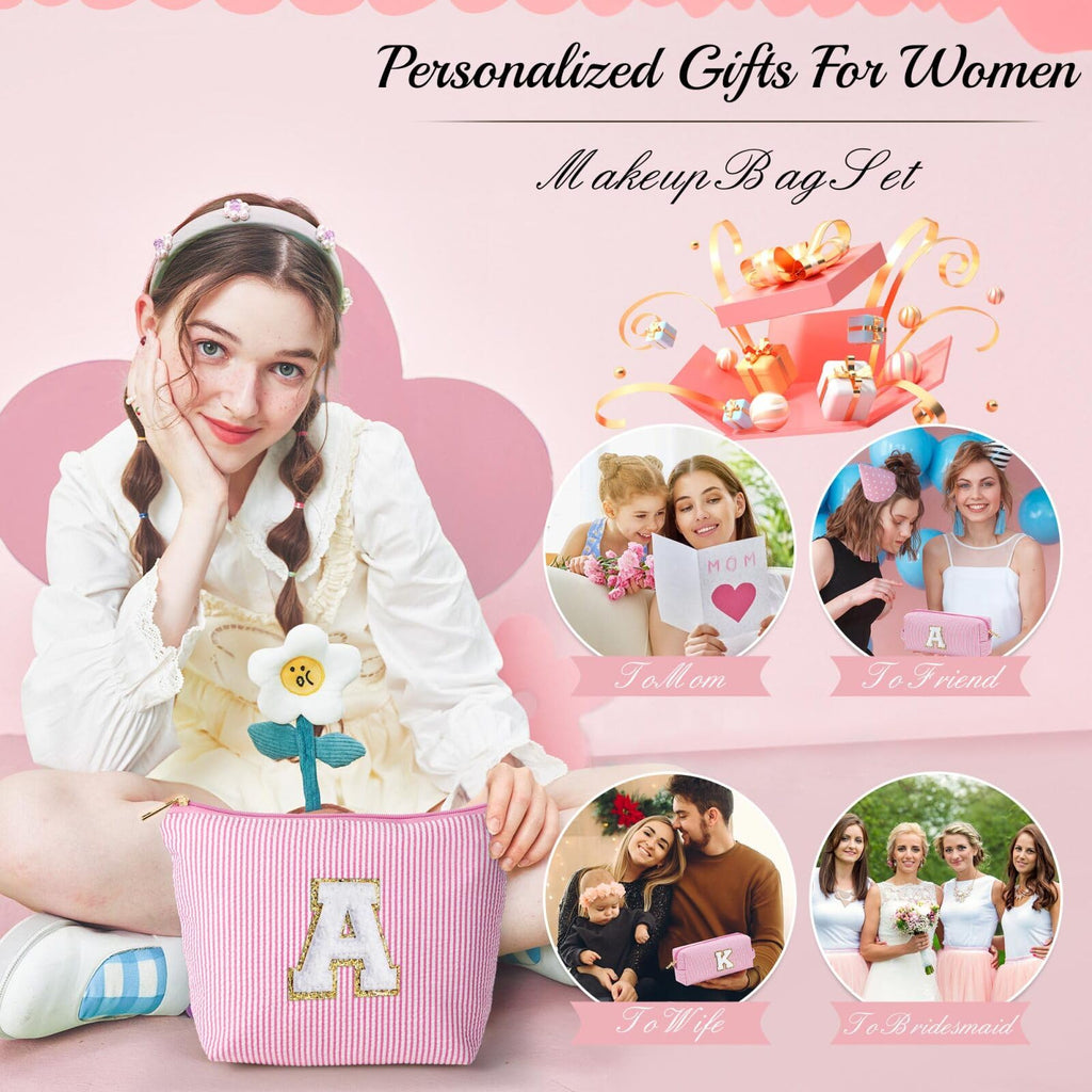 YOOLIFE Birthday Gifts for Women Kids Teen Girls Birthday Gifts for 6 7 8 9 10 11 12 13 Year Old Girls Initial Birthday Gift Makeup Bag for Girl Daughter Sister Teacher Friend Girlfriend Pink K