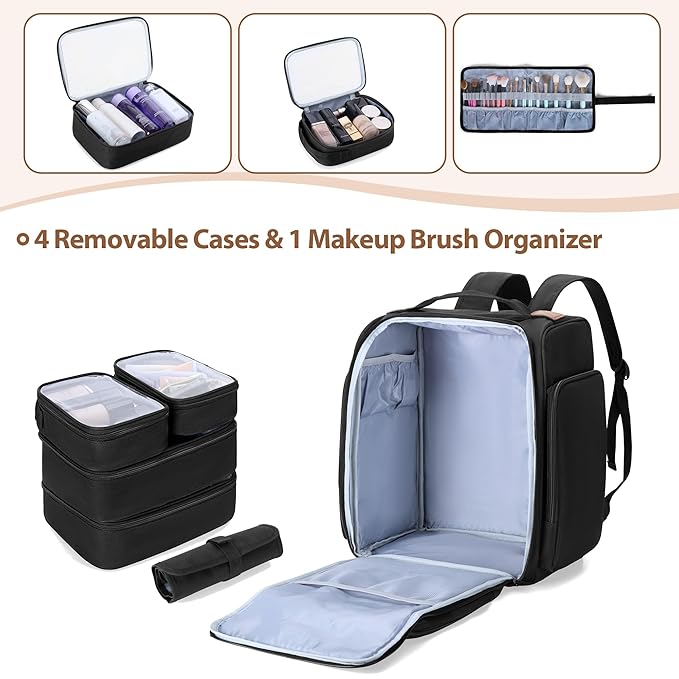 BAFASO Makeup Backpack with 4 Inner Removable Pouches, Black