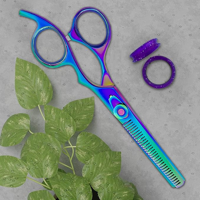 BEAUTICONE Professional Hair Thinning Scissors – Barber Texturizing Shears with Stainless Steel Teeth Blade, Leather Pouch Included, Salon Thinning Shears for Men & Women, Multi