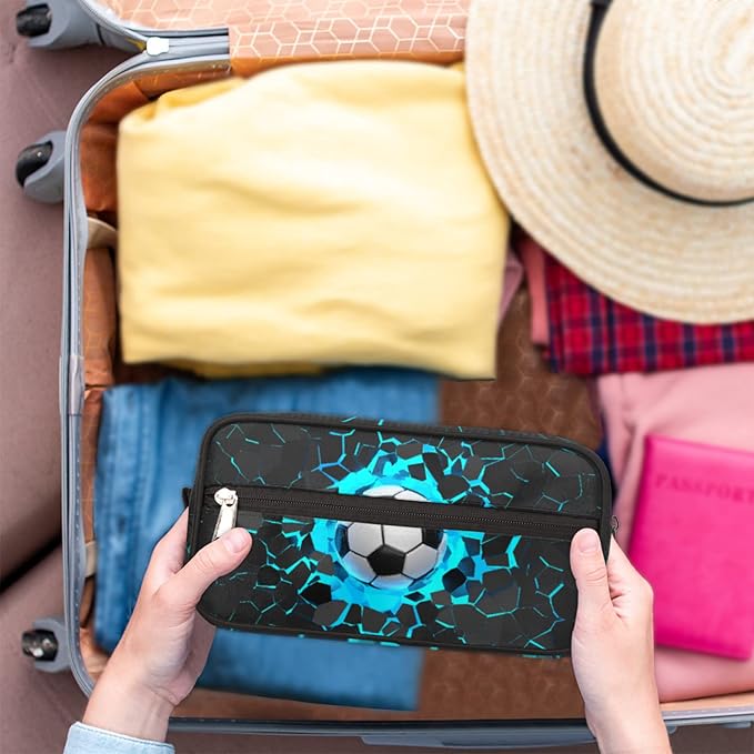 Bardic 3D Light Wall Football Portable Travel Toiletry Bag, Sport Ball Dopp Kit Cosmetic Organizer Makeup Bag Shower Shaving Bag for Men Women