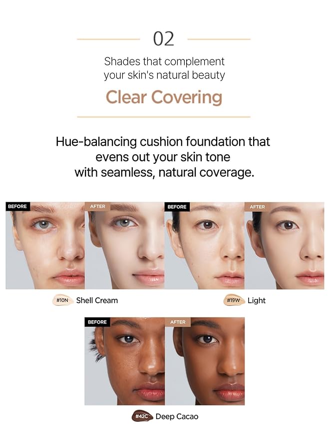 JUNG SAEM MOOL Essential Skin Nuder Cushion 13W Fair Ivory 0.49 Fl Oz, No Refill, Natural Radiant Finish Cushion Foundation with Buildable Coverage, Lightweight Texture, Korean Foundation Makeup