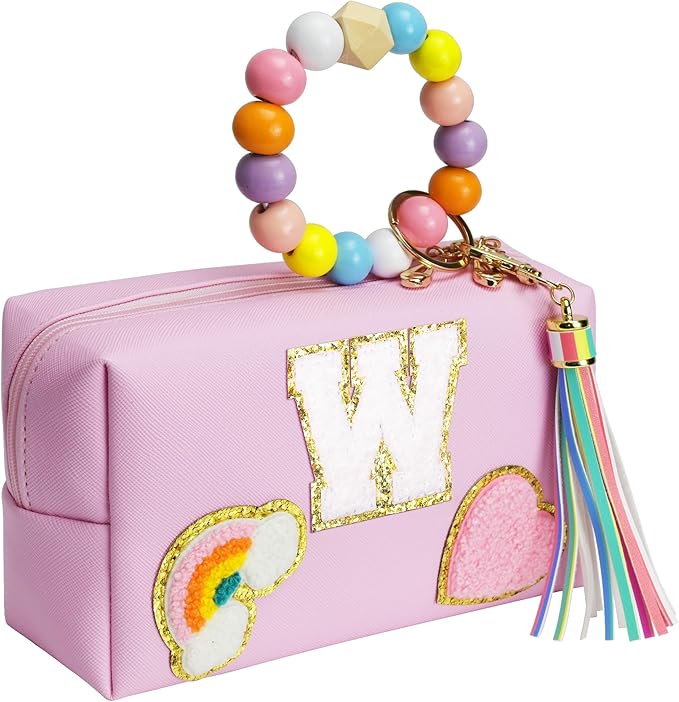 Elilier Birthday Gifts for Girls, Travel Makeup Bag Chenille Letter Bag