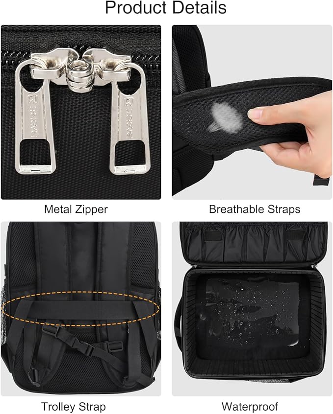TANTO Makeup Backpack Professional Cosmetic Artist Bag Extra Large Travel Train Case Storage Organizer Double-Layer Cosmetic Case with 8 Pouch &Adjustable Divider (Black)