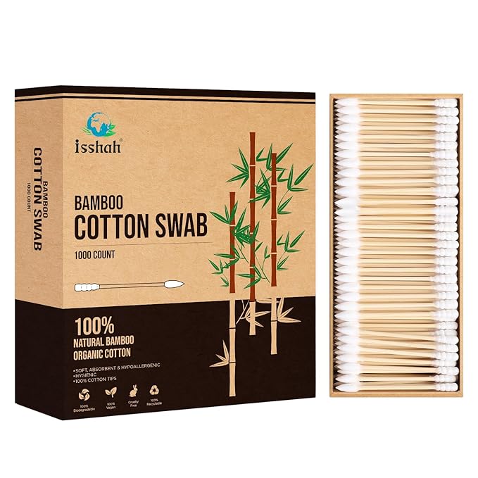 Isshah Natural Bamboo Cotton Swabs - Pointed & Spiral Tips - 1000 Count