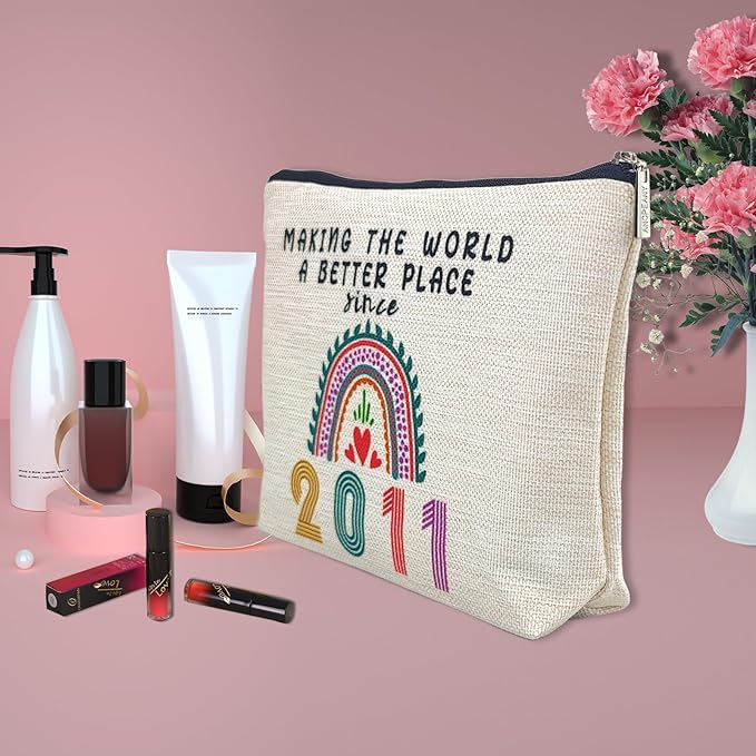 Gifts for 15 Year Old Girl, 15th Birthday Gifts for Teenage Girls, Funny 2011 Birthday Decorations Makeup Bags for Teens, Her, Sister, Daughter, Niece, Cute Cosmetic Travel Bag for Girls Trendy Stuff