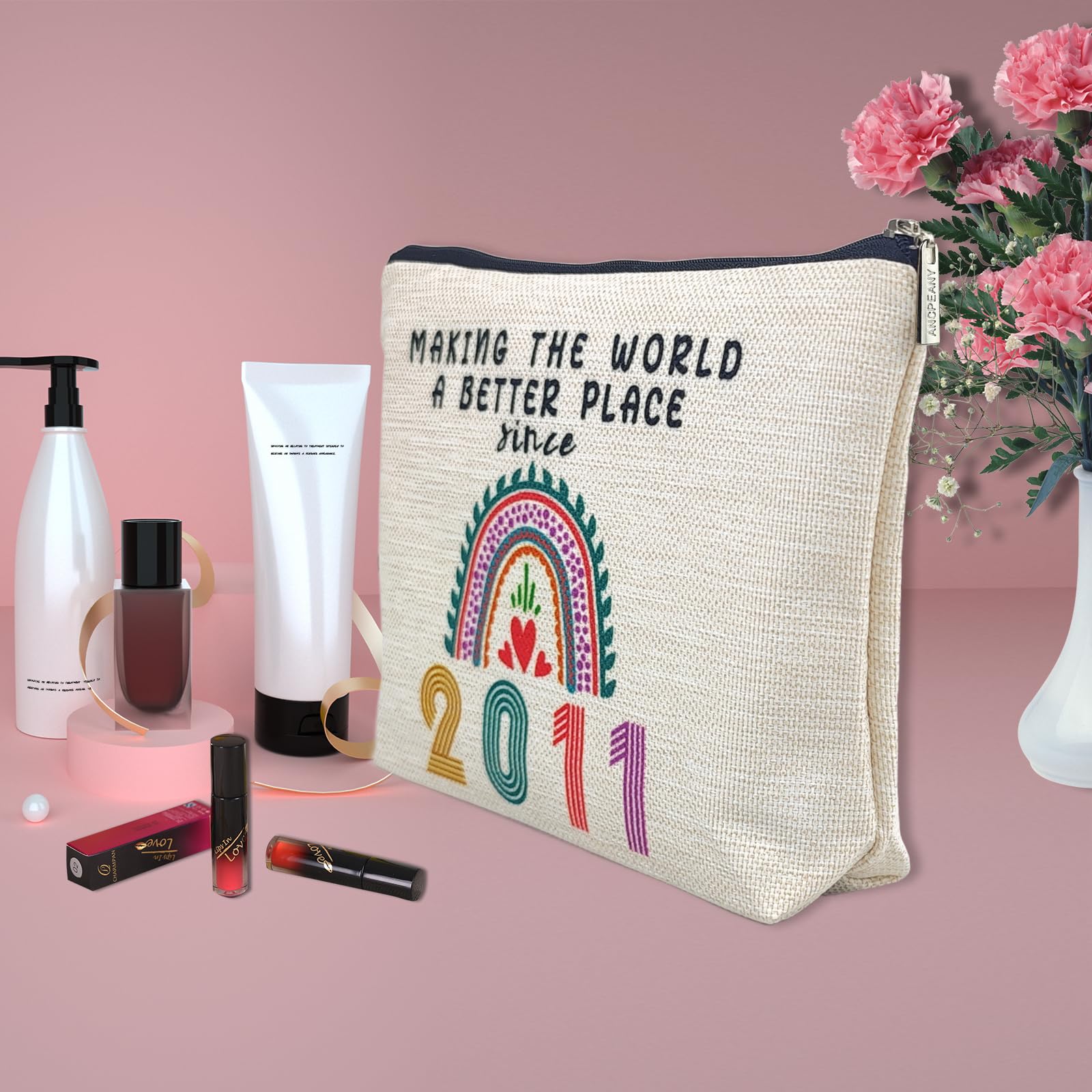 Gifts for 15 Year Old Girl, 15th Birthday Gifts for Teenage Girls, Funny 2011 Birthday Decorations Makeup Bags for Teens, Her, Sister, Daughter, Niece, Cute Cosmetic Travel Bag for Girls Trendy Stuff