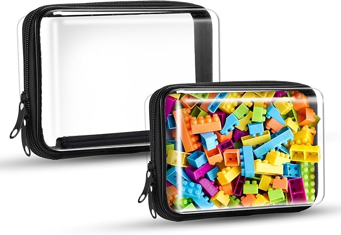 DEXLALA 2 Pack Zippered Hard Pouch Double,Portable Waterproof Cosmetic Bag with Zipper,Toy Storage Organizer Bins,Hard Plastic Case, Clear Zipper Bags for Organizing,Pencil Case, transparent