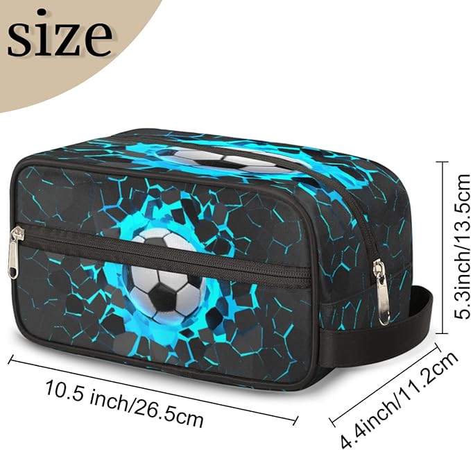 Bardic 3D Light Wall Football Portable Travel Toiletry Bag, Sport Ball Dopp Kit Cosmetic Organizer Makeup Bag Shower Shaving Bag for Men Women