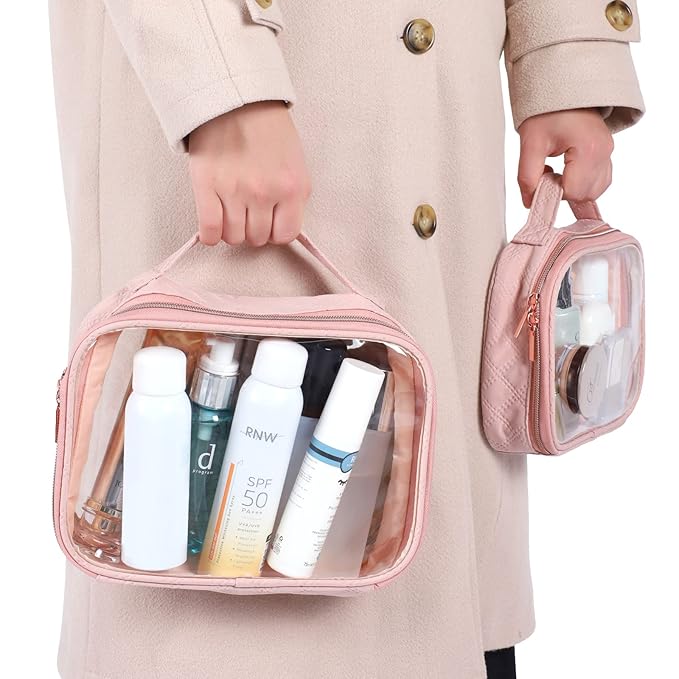 PACKISM Clear Makeup Bag Travel - TSA Approved Toiletry Bag, 2 Pack Pink