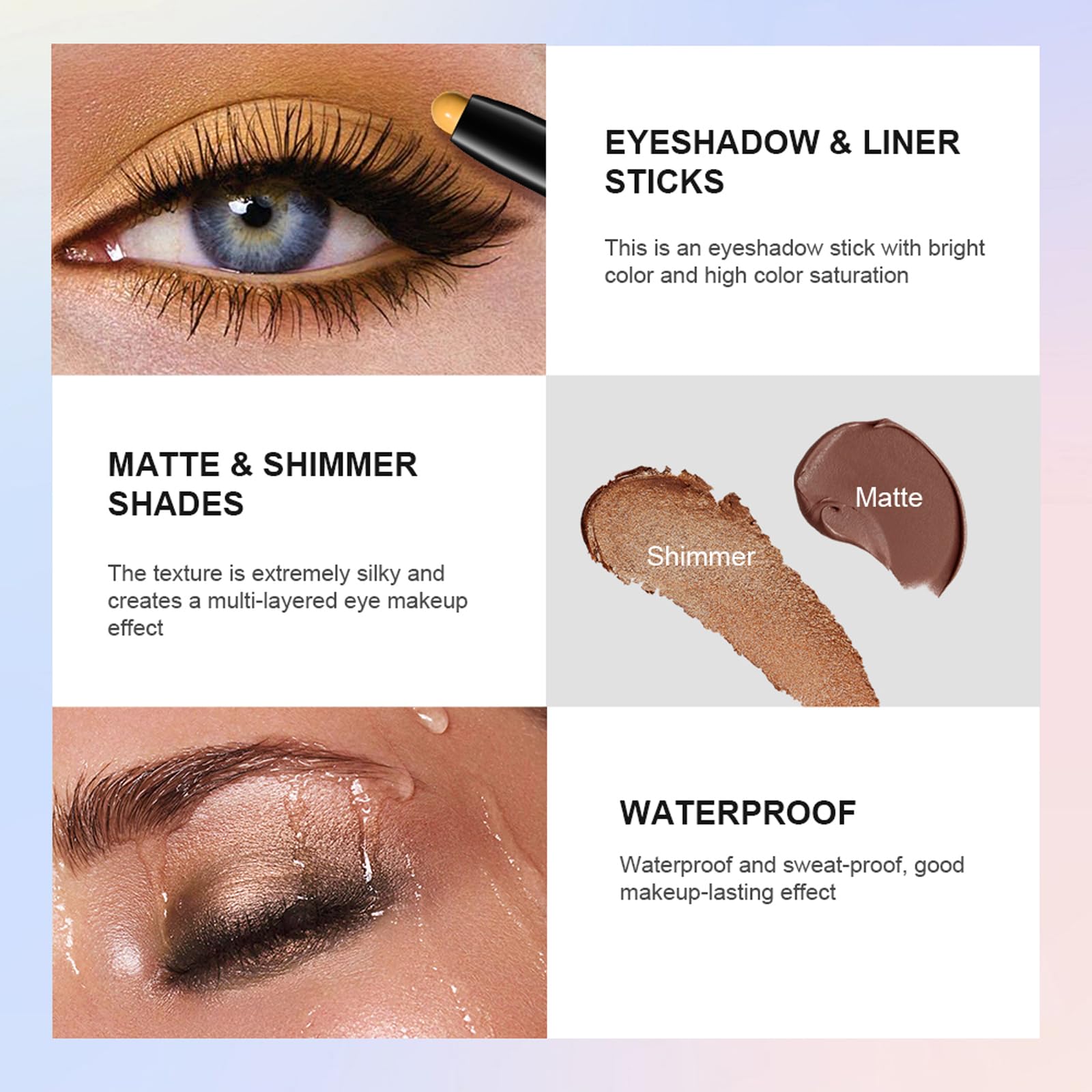 Eyeshadow Stick,Shimmer and Matte Cream Eye Shadow Brightener Sticks