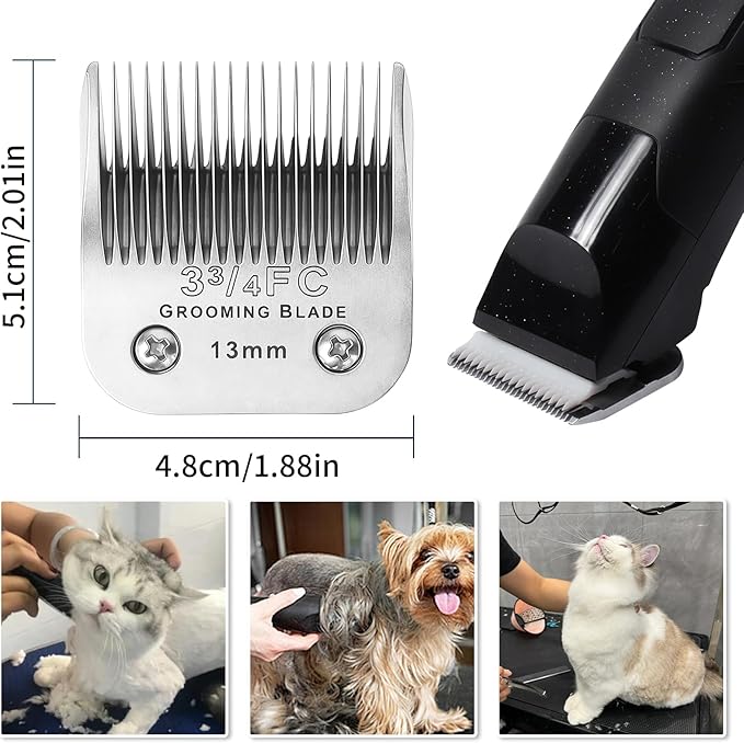 MEMIRY 3 Pcs Size 3-3/4FC Detachable Dog Grooming Blades, Compatible with Andis, Oster A5, Wahl KM10 Series Clippers, Cut Length 13mm, Silver(3-3/4FC 13mm, 3Packs)