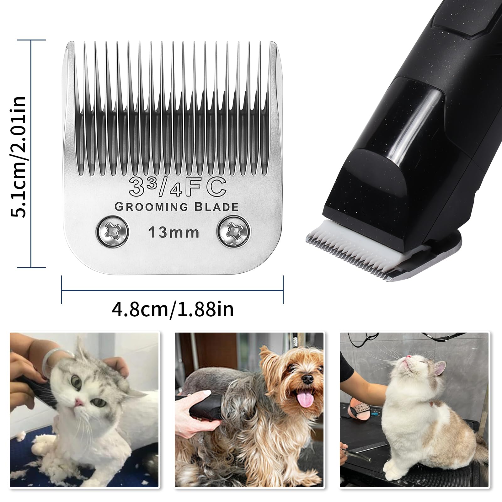 MEMIRY 3 Pcs Size 3-3/4FC Detachable Dog Grooming Blades, Compatible with Andis, Oster A5, Wahl KM10 Series Clippers, Cut Length 13mm, Silver(3-3/4FC 13mm, 3Packs)