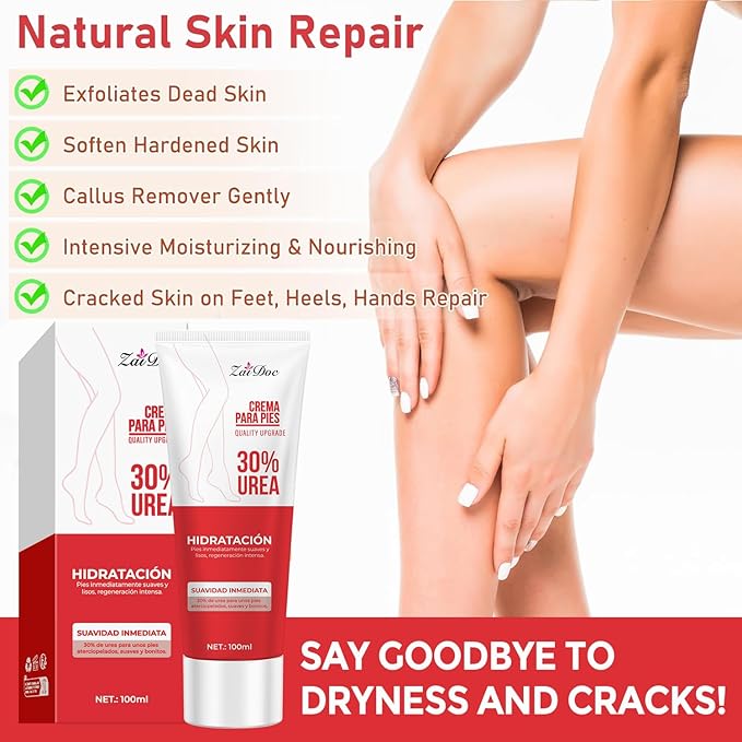 ZAIDOC Urea Cream 30 Percent for Feet 3.38 oz, Foot Cream and Hand Cream Maximum Strength with Hyaluronic Acid, Aloe Vera for Deep Moisturizes, Callus Remover