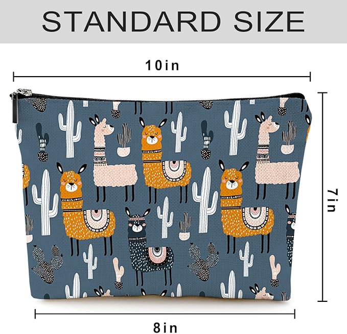 Givotin Cute Makeup Bag for Purse Canvas Waterproof Funny Cosmetic Bags for Women Zipper Travel Toiletry Pouch-Alpaca Makeup Bags-Grey