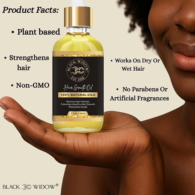 Black Widow Rosemary Mint Scalp & Hair Oil, 2 Oz, with Castor, Jojoba, Peppermint & Vitamin E, for Dry Scalp, Split Ends & Stronger-Looking Hair, All Hair Types