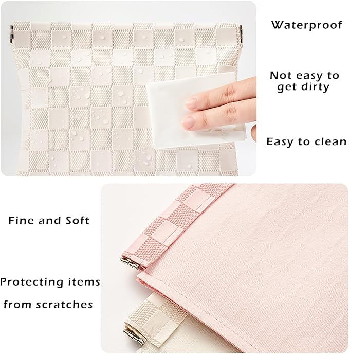 HIGH FIT Leather Pocket Cosmetic Bag for Purse,Coin Purse Lipstick Cosmetic Accessories Organizer, Travel Kit Storage Pouch,Waterproof Portable No Zipper Self-closing (Black+Pink)