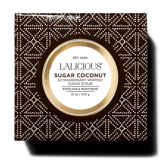 LALICIOUS Sugar Coconut Exfoliating & Moisturizing Body Scrub | Sugar & Coconut Oil | Pre-Shave Scrub for Ingrown Hairs & Razor Bumps | Gently Buffs & Smooths Sensitive Skin | No Parabens | Large 16oz