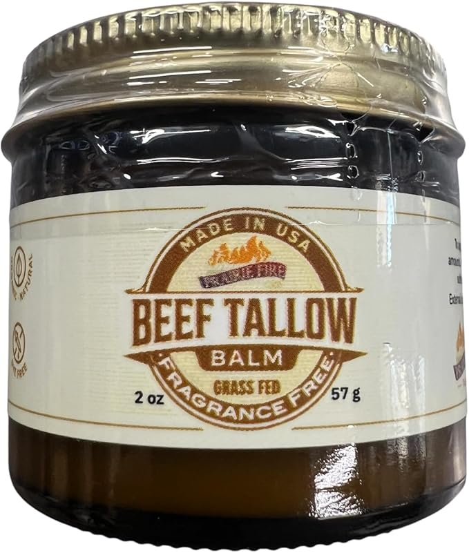 Prairie Fire Candles Grass Fed Beef Tallow Balm Grown and Made in USA - Organic Grass Fed and Finished Tallow - Moisturizing Skin Care Fragrance Free 2 oz