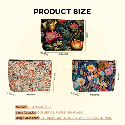 3pcs Colorful Flower Makeup Bag, Abstract Botanical Flower Cosmetic Bag, Christmas Wedding Anniversary Birthday Friendship Gifts for Women Girls Best Friends Sister Bestie Grandma Travel Toiletry Bag