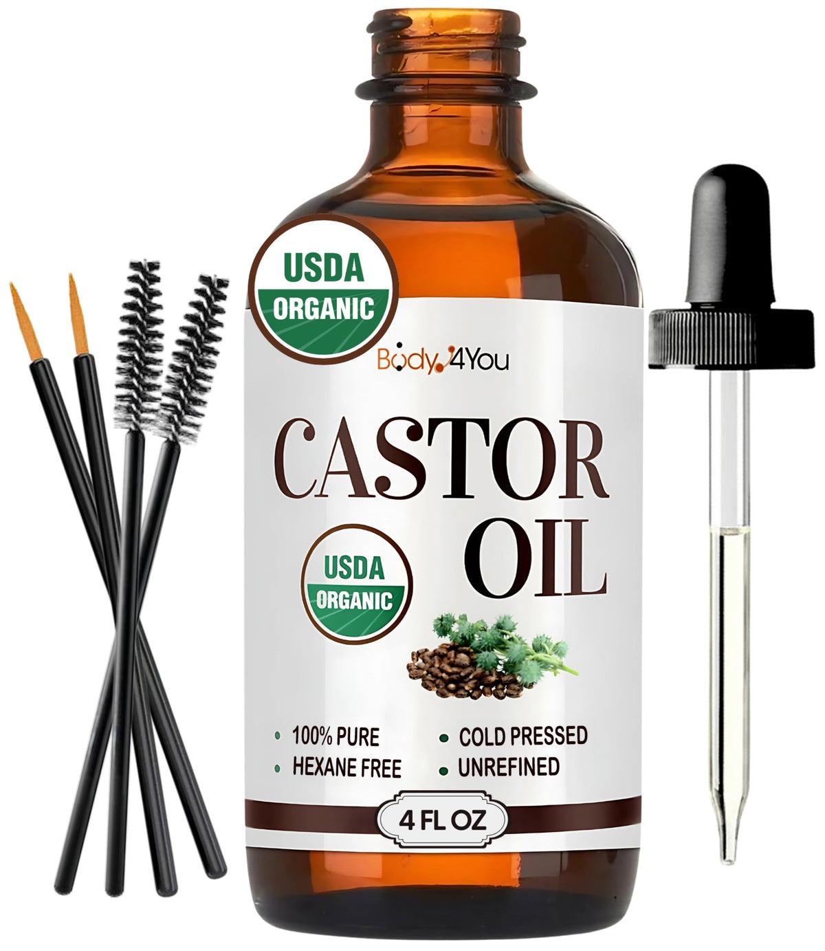 BodyJ4You Castor Oil Bulk Carrier Oil - Body Massage Skin Hair Growth Serum