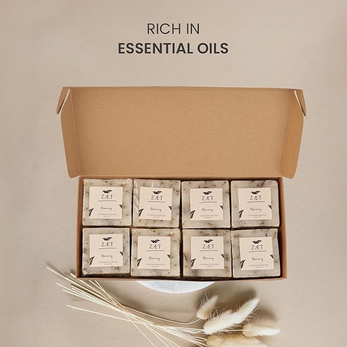 8-Pack Rosemary Bar Soap – Made with Rosemary Leaves, Olive Oil and Coconut Oil - Luxury Handmade Soap Bar for Face, Body and Hands - Gently Cleanses and Hydrates All Skin Types- For Men and Women