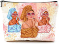 Givotin Cute Makeup Bag for Purse Canvas Waterproof Funny Cosmetic Bags for Women Zipper Travel Toiletry Pouch-Fashion Clipart African American Makeup Bags