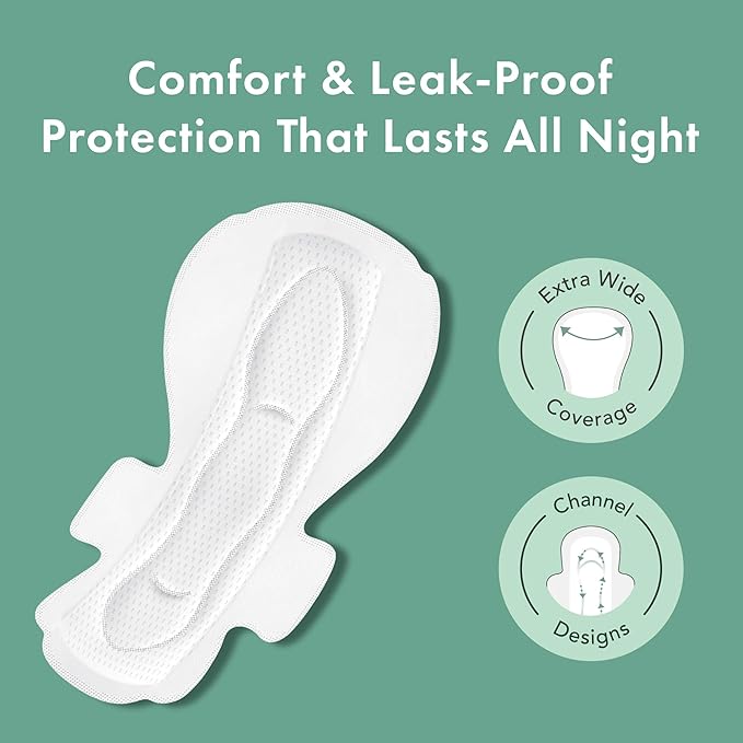 Rael Organic Cotton Cover Sanitary Pads for Women, Heavy (Overnight, 30 Ct)