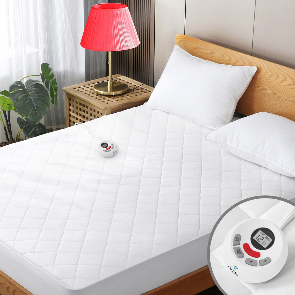 Heated Mattress Pad Twin Size Quilted Heating Electric Bed Warmer Luxury Comfort Heat Mattress Pad Cover Single Controller（12 Heat Setting | 1-12 Hours Auto Shut Off | with 8-21 Inch Deep Pocket）