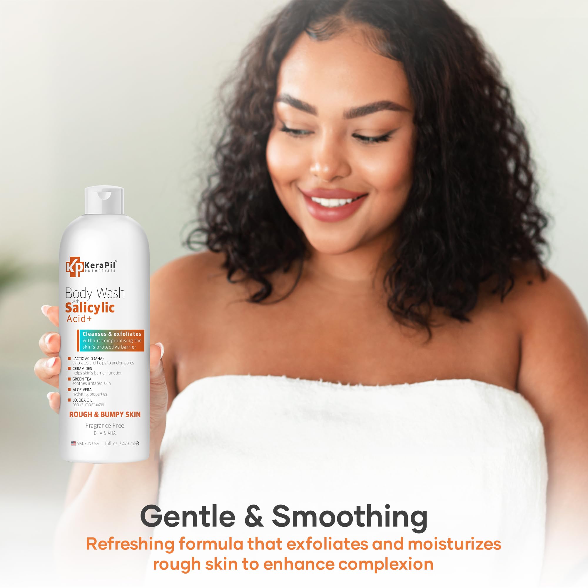 KERAPIL Exfoliating Body Wash with Salicylic Acid, Unscented, 16 fl oz