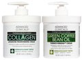 Advanced Clinicals Unscented Collagen Body Cream & Face Moisturizer + Green Coffee Bean Oil Thermo - Firming Body Cream For Women & Men Helps Reduce Appearance Of Cellulite Prone Skin & Dry Skin, 2pc