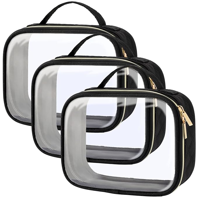 PACKISM Clear Makeup Bag Travel - TSA Approved Toiletry Bag, 3 Pack Black