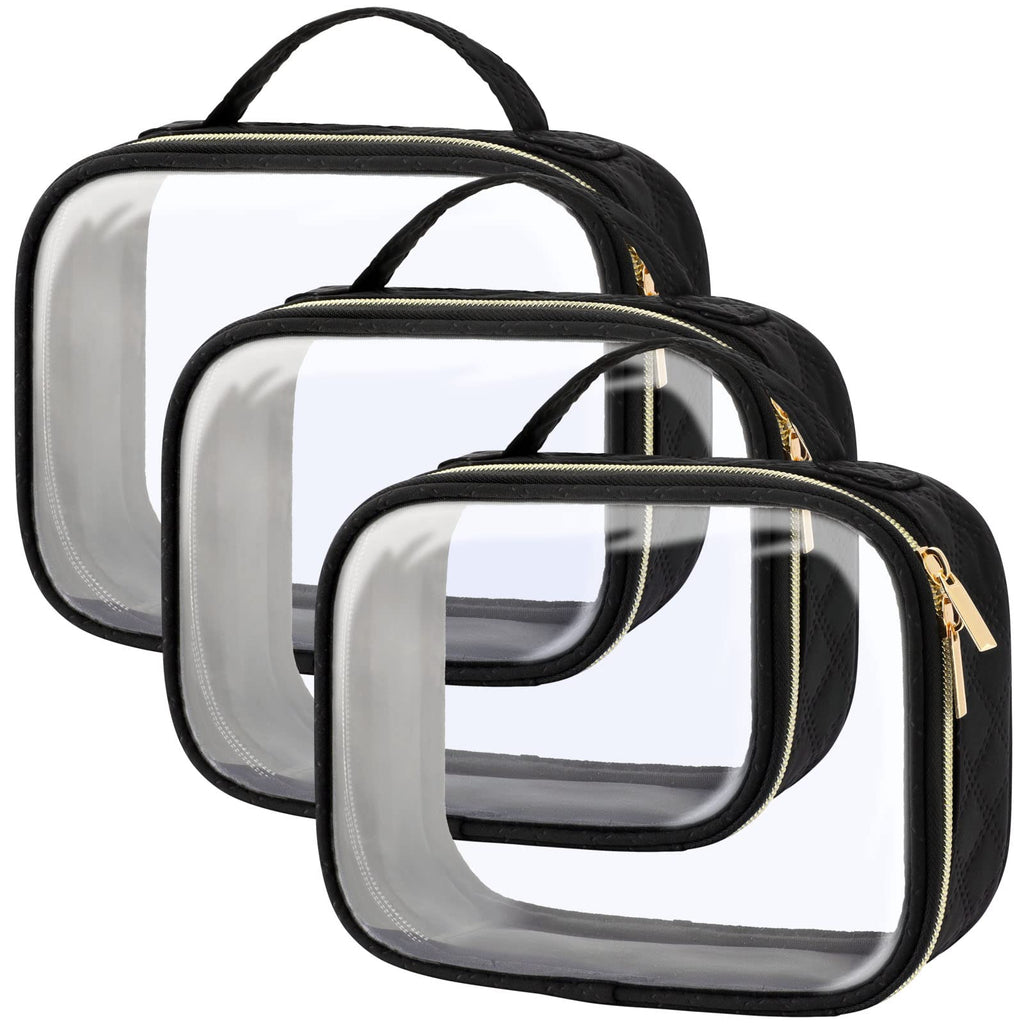 PACKISM Clear Makeup Bag Travel - TSA Approved Toiletry Bag, 3 Pack Black